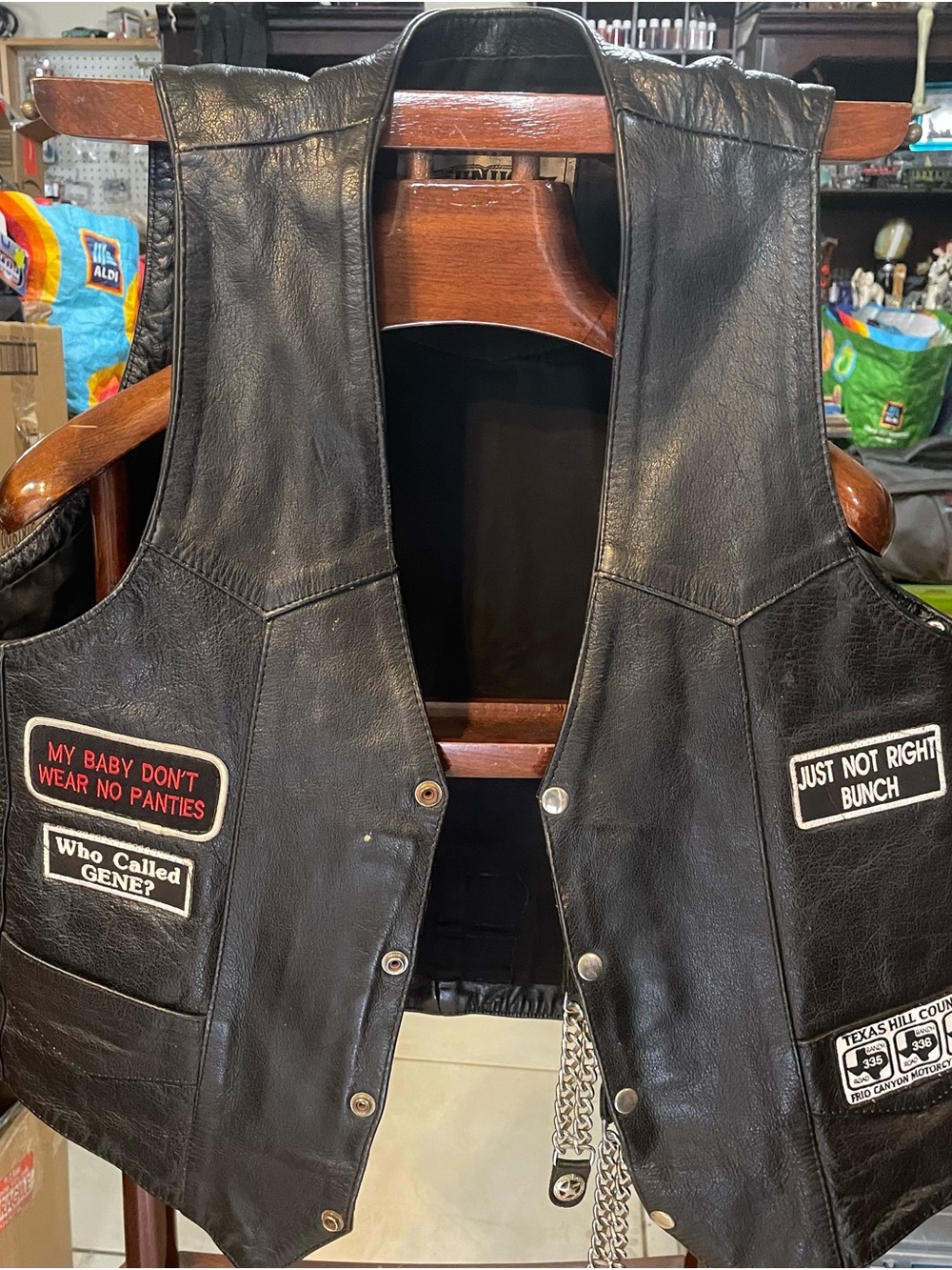 Unik Black Leather Vest with Patch Details